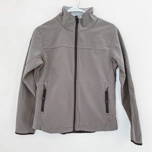 Dark/Olive green and grey rain coat/jacket- full length sleeve, collar neck